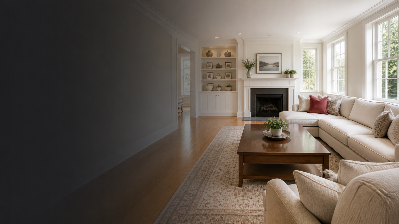 Welcoming furnished living room after professional regular house cleaning